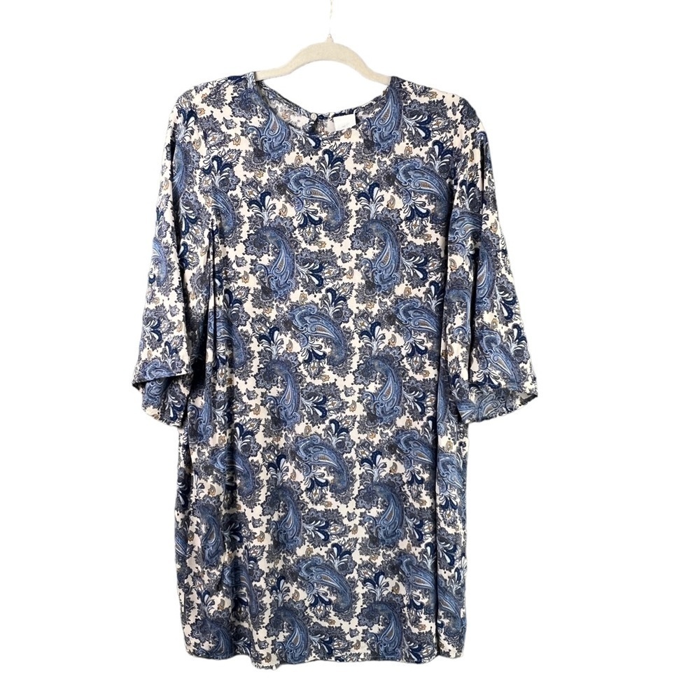 H&M Dress Paisley Print Midi Length Bell Sleeve Keyhole Back Women's Size 10